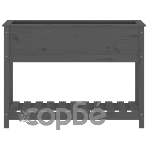 Плантер с рафт, сив, 111,5x34,5x81 см, борово дърво масив ➤ топ цена ➤ sorbe.bg
