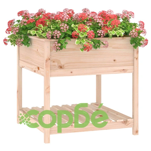 Плантер с рафт, 82,5x82,5x81 см, борово дърво масив ➤ топ цена ➤ sorbe.bg