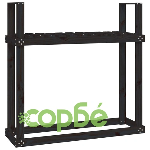 Поставка за дърва за огрев, черна, 110x35x108,5 см, бор масив ➤ топ цена ➤ sorbe.bg