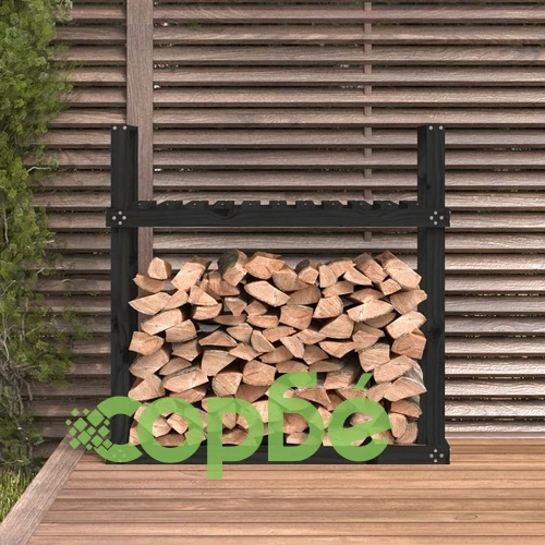 Поставка за дърва за огрев, черна, 110x35x108,5 см, бор масив ➤ топ цена ➤ sorbe.bg