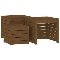 Комплект градински кутии от 3 части, меденокафяво, бор масив