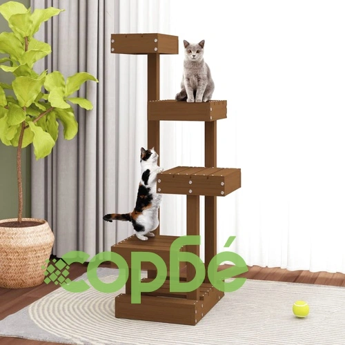 Котешко дърво, меденокафяв, 45,5x49x103см, масивно борово дърво  ➤ топ цена ➤ sorbe.bg