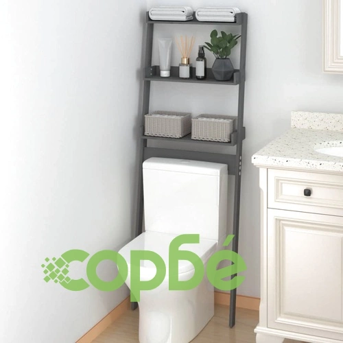 Етажерка за тоалетна, сива, 63,5x32x179 см, борово дърво масив ➤ топ цена ➤ sorbe.bg