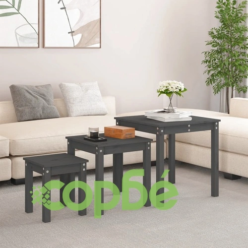 Стифиращи маси, 3 бр, сиви, бор масив ➤ топ цена ➤ sorbe.bg