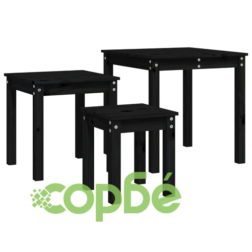 Стифиращи маси, 3 бр, черни, бор масив ➤ топ цена ➤ sorbe.bg