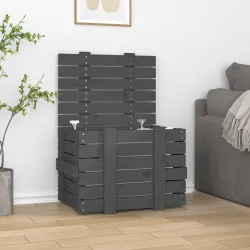 Кутия за съхранение, сива, 58x40,5x42 см, борово дърво масив
