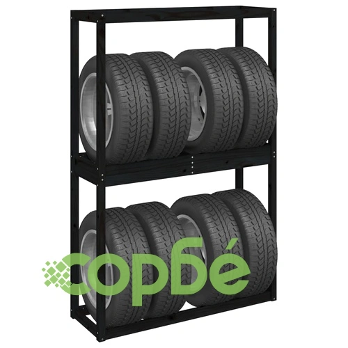 Стелаж за гуми, черен, 120x40x180 см, борово дърво масив ➤ топ цена ➤ sorbe.bg