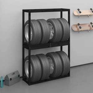 Стелаж за гуми, черен, 120x40x180 см, борово дърво масив