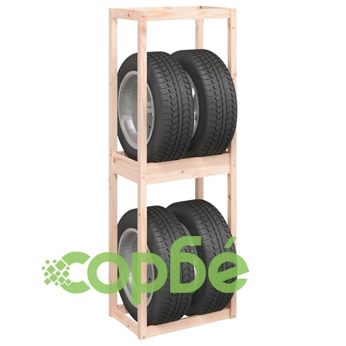 Стелаж за гуми, 63x40x180 см, борово дърво масив ➤ топ цена ➤ sorbe.bg