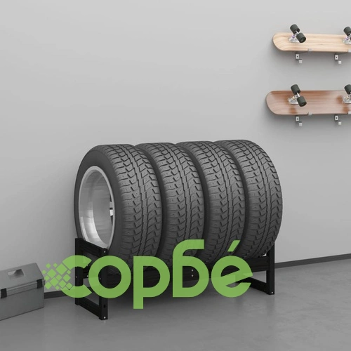 Стелаж за гуми, черен, 120x40x40 см, борово дърво масив ➤ топ цена ➤ sorbe.bg