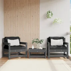 Градински столове с възглавници, 2 бр, сиви, бор масив