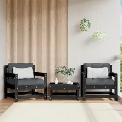 Градински столове с възглавници, 2 бр, черни, бор масив