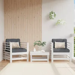 Градински столове с възглавници, 2 бр, бели, бор масив