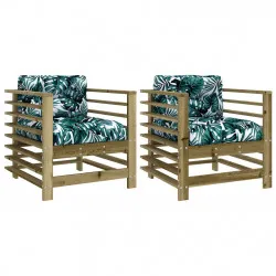 Градински столове с възглавници 2 бр импрегнирано борово дърво