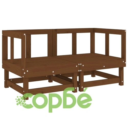 Градински ъглови дивани, 2 бр, меденокафяви, бор масив ➤ топ цена ➤ sorbe.bg