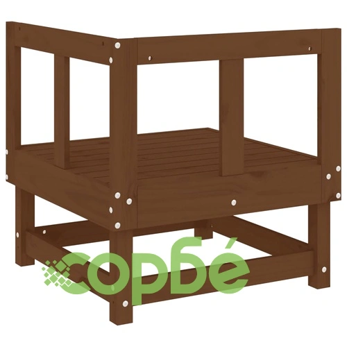 Градински ъглови дивани, 2 бр, меденокафяви, бор масив ➤ топ цена ➤ sorbe.bg