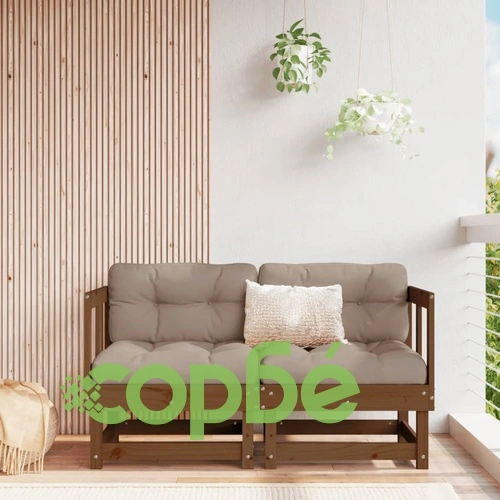 Градински ъглови дивани, 2 бр, меденокафяви, бор масив ➤ топ цена ➤ sorbe.bg