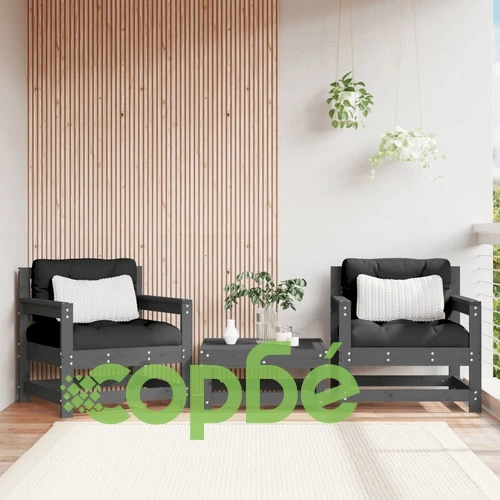 Градински столове, 2 бр, сиви, борово дърво масив ➤ топ цена ➤ sorbe.bg