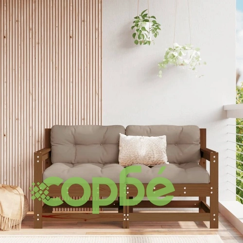 Градински ъглови дивани, 2 бр, меденокафяви, бор масив ➤ топ цена ➤ sorbe.bg