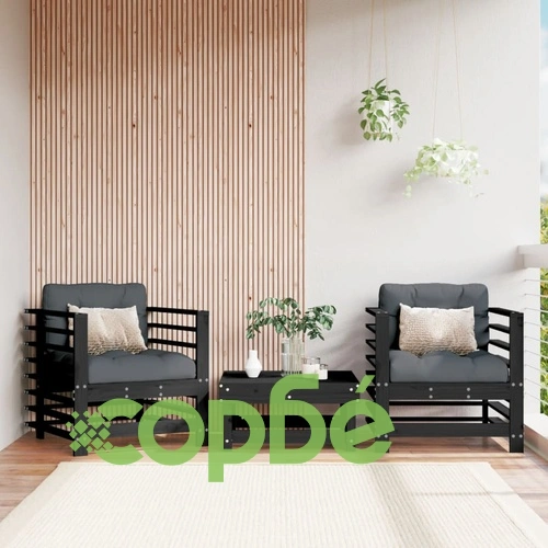 Градински столове, 2 бр, черни, борово дърво масив ➤ топ цена ➤ sorbe.bg