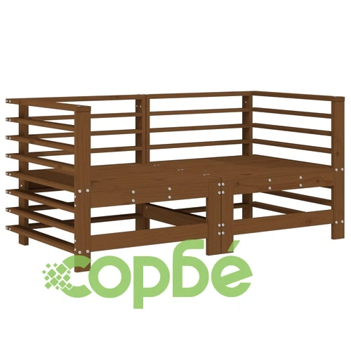 Градински ъглови дивани, 2 бр, меденокафяви, бор масив ➤ топ цена ➤ sorbe.bg