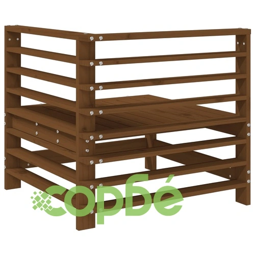 Градински ъглови дивани, 2 бр, меденокафяви, бор масив ➤ топ цена ➤ sorbe.bg