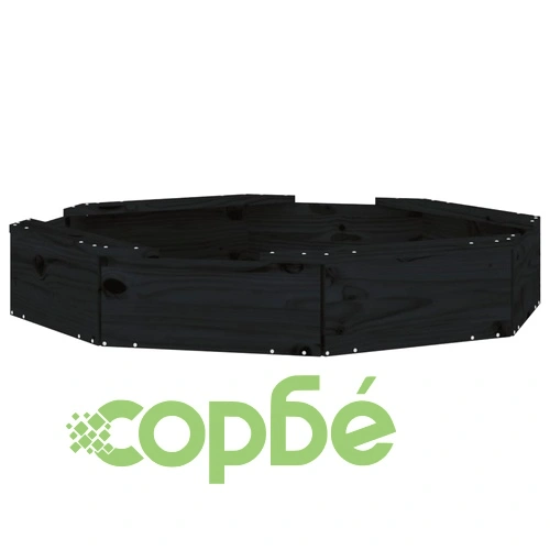 Пясъчник със седалки, черен, осмоъгълен, масивна дървесина бор ➤ топ цена ➤ sorbe.bg