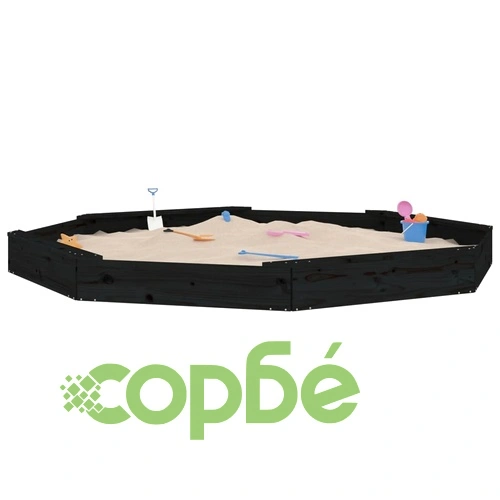 Пясъчник със седалки, черен, осмоъгълен, масивна дървесина бор ➤ топ цена ➤ sorbe.bg