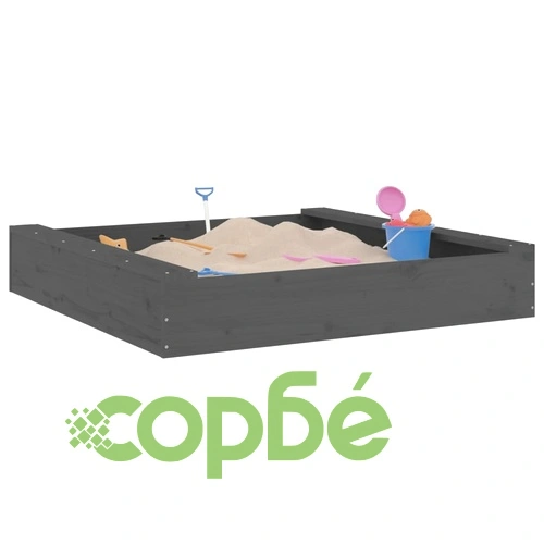 Пясъчник със седалки, сив, квадратен, масивна дървесина бор ➤ топ цена ➤ sorbe.bg