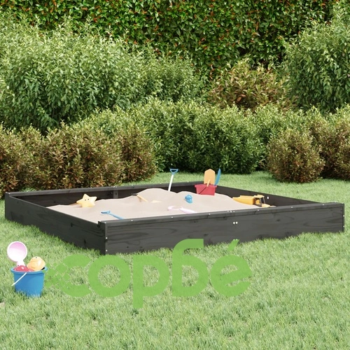 Пясъчник със седалки, сив, квадратен, масивна дървесина бор ➤ топ цена ➤ sorbe.bg