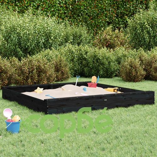 Пясъчник със седалки, черен, квадратен, масивна дървесина бор ➤ топ цена ➤ sorbe.bg