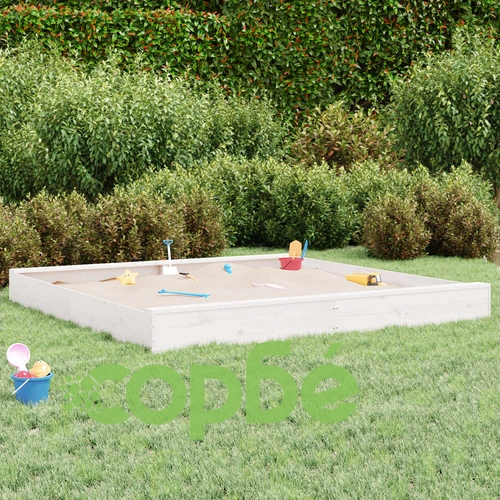 Пясъчник със седалки, бял, квадратен, масивна дървесина бор ➤ топ цена ➤ sorbe.bg