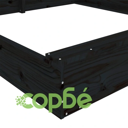 Пясъчник със седалки, черен, квадратен, масивна дървесина бор ➤ топ цена ➤ sorbe.bg