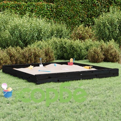 Пясъчник със седалки, черен, квадратен, масивна дървесина бор ➤ топ цена ➤ sorbe.bg