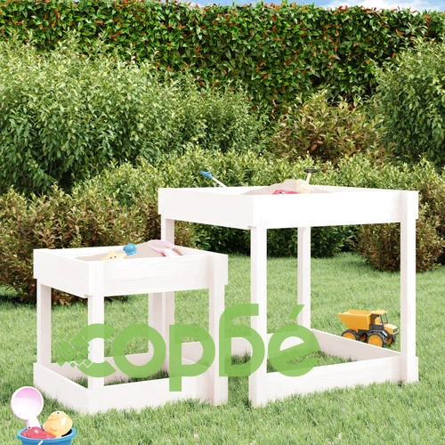 Пясъчни маси, 2 бр, бели, борово дърво масив ➤ топ цена ➤ sorbe.bg