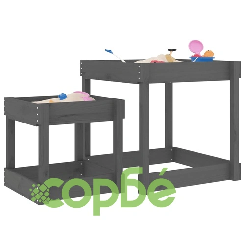 Пясъчни маси, 2 бр, сиви, борово дърво масив ➤ топ цена ➤ sorbe.bg