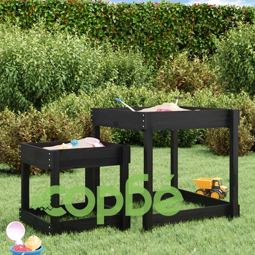 Пясъчни маси, 2 бр, черни, борово дърво масив ➤ топ цена ➤ sorbe.bg