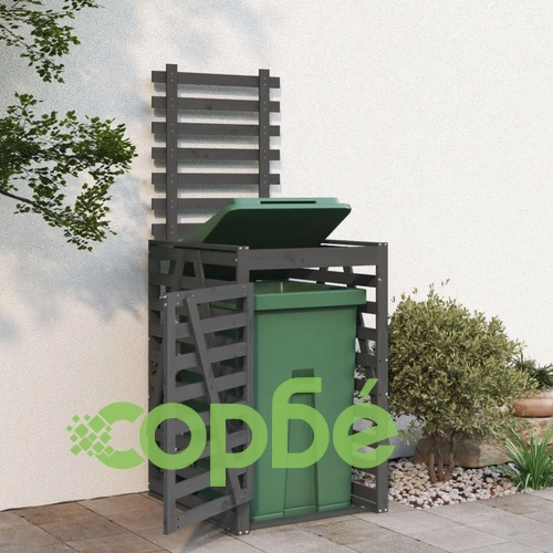 Контейнер за съхранение на кош сив 84x90x128,5 см бор масив ➤ топ цена ➤ sorbe.bg