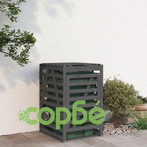 Контейнер за съхранение на кош сив 84x90x128,5 см бор масив ➤ топ цена ➤ sorbe.bg