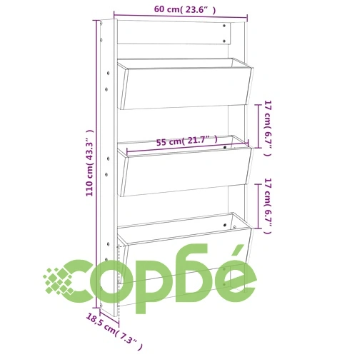Стенни кашпи 3 нива 60x18,5x110 см сиви бор масивна дървесина ➤ топ цена ➤ sorbe.bg