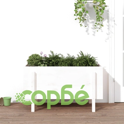 Градинско повдигнато легло, бяло, 101x50x57 см, бор масив ➤ топ цена ➤ sorbe.bg