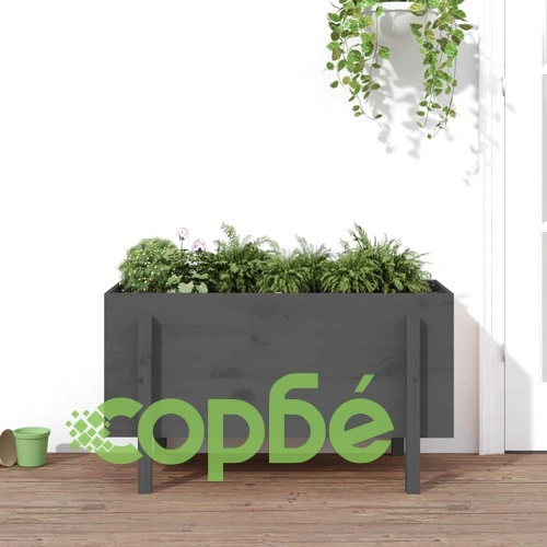 Градинско повдигнато легло, сиво, 101x50x57 см, бор масив ➤ топ цена ➤ sorbe.bg