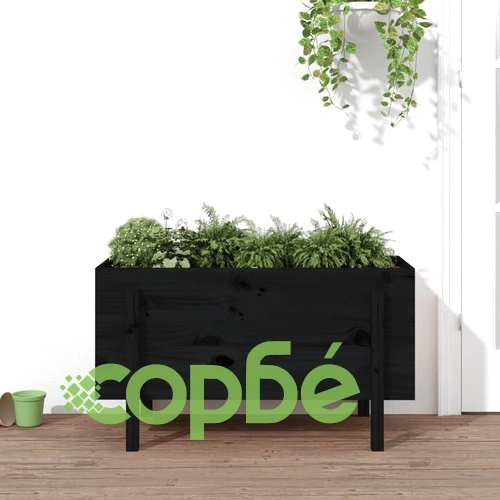 Градинско повдигнато легло, черно, 101x50x57 см, бор масив ➤ топ цена ➤ sorbe.bg