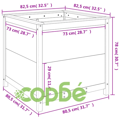 Градински сандък, 82,5x82,5x78 см, масивна борова дървесина ➤ топ цена ➤ sorbe.bg