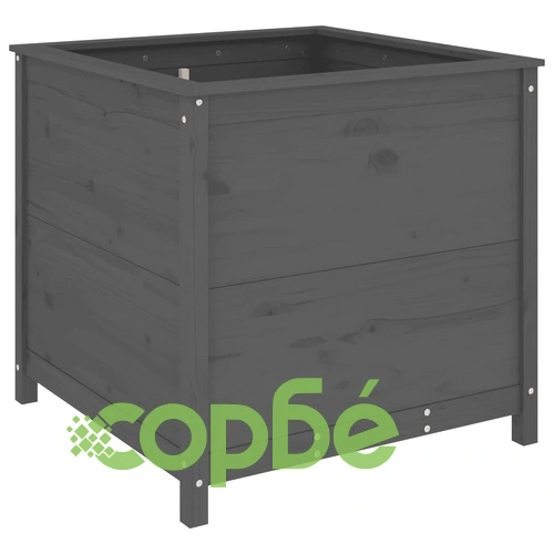 Градински сандък, сив, 82,5x82,5x78 см, масивно борово дърво ➤ топ цена ➤ sorbe.bg