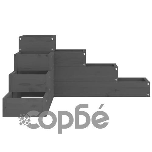 Градинска кашпа 4 нива 80,5x79x36 см сива борово дърво масив ➤ топ цена ➤ sorbe.bg