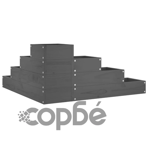 Градинска кашпа 4 нива 80,5x79x36 см сива борово дърво масив ➤ топ цена ➤ sorbe.bg