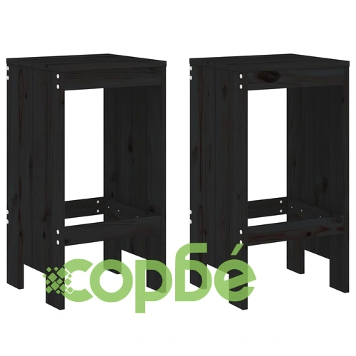 Бар табуретки 2 бр черни 40x36x75 см борово дърво масив ➤ топ цена ➤ sorbe.bg
