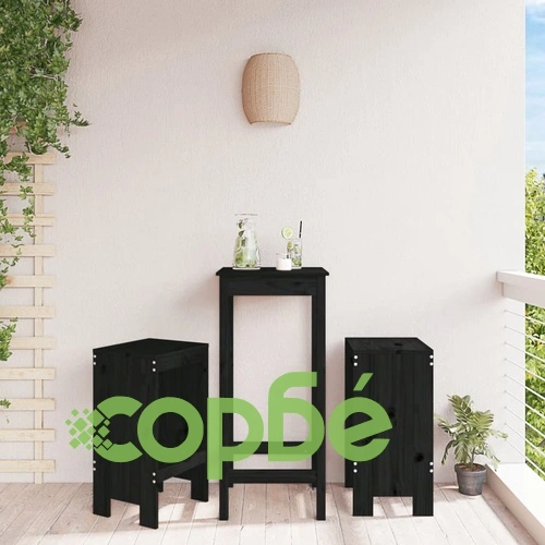 Бар табуретки 2 бр черни 40x36x75 см борово дърво масив ➤ топ цена ➤ sorbe.bg