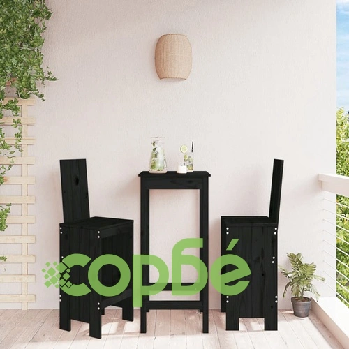 Бар табуретки 2 бр черни 40x42x120 см борово дърво масив ➤ топ цена ➤ sorbe.bg